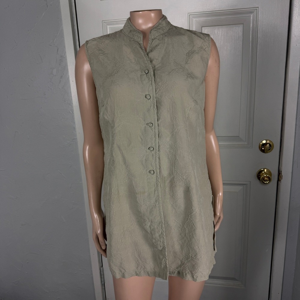 CITRON Santa Monica Womens Blouse Silk Toggle Button Asian Shirt Embossed W3-4